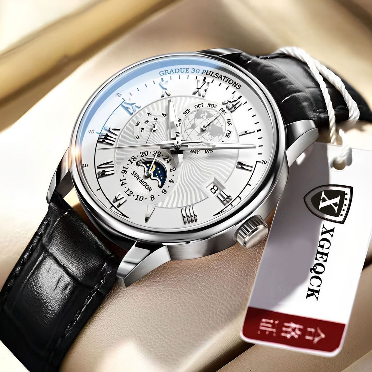 brand men's watch business high-end handsome non-mechanical watch new luminous calendar genuine leather cool boys watch details Picture
