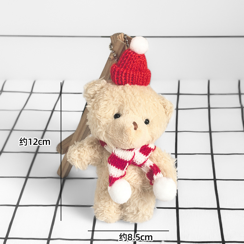 christmas cute blush bear children's plush doll christmas one-piece bear school bag package pendant keychain ornaments Specification drawing