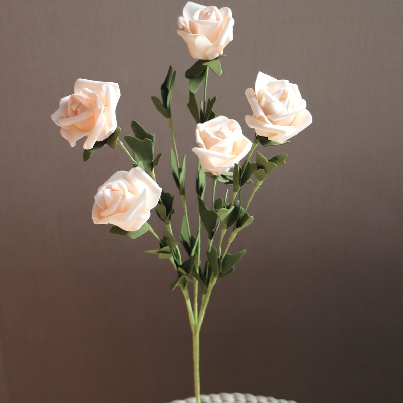 factory spot 5 european rose pe foam artificial/fake flower silk flower plastic bouquet home decoration wholesale details Picture