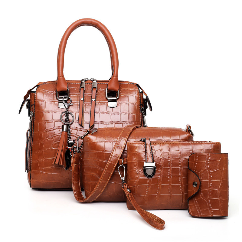 women's bag 2023 new urban simple fashion trendy shoulder crossbody portable crocodile pattern mother and child bag four-piece women's bag full figure