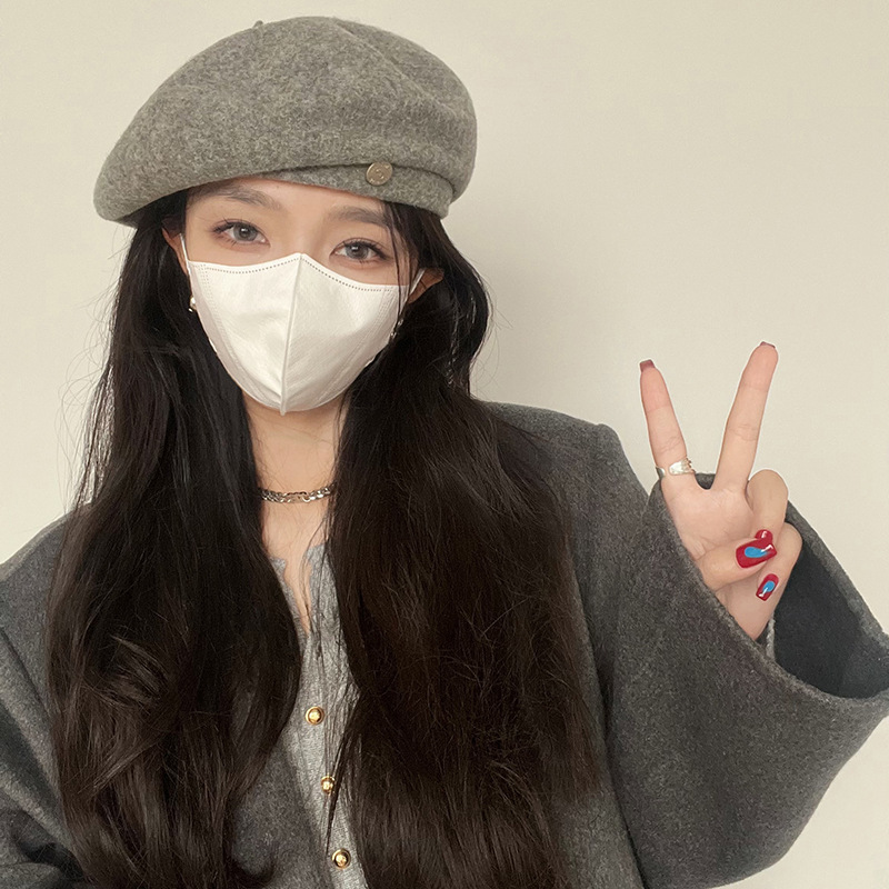 woolen big head circumference beret women's autumn and winter new korean style online red face small warm painter hat Specification drawing