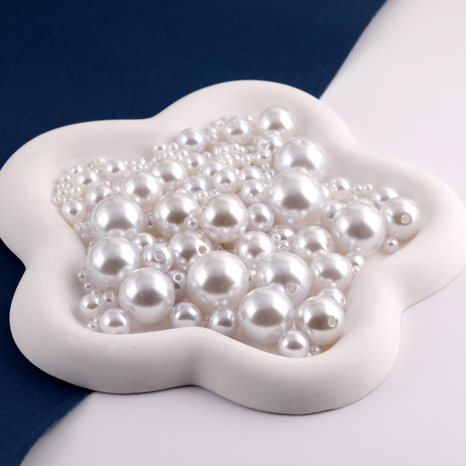 diy scattered beads ornament accessories plastic bead bracelet necklace clothing pearl beige straight hole imitation pearl details Picture