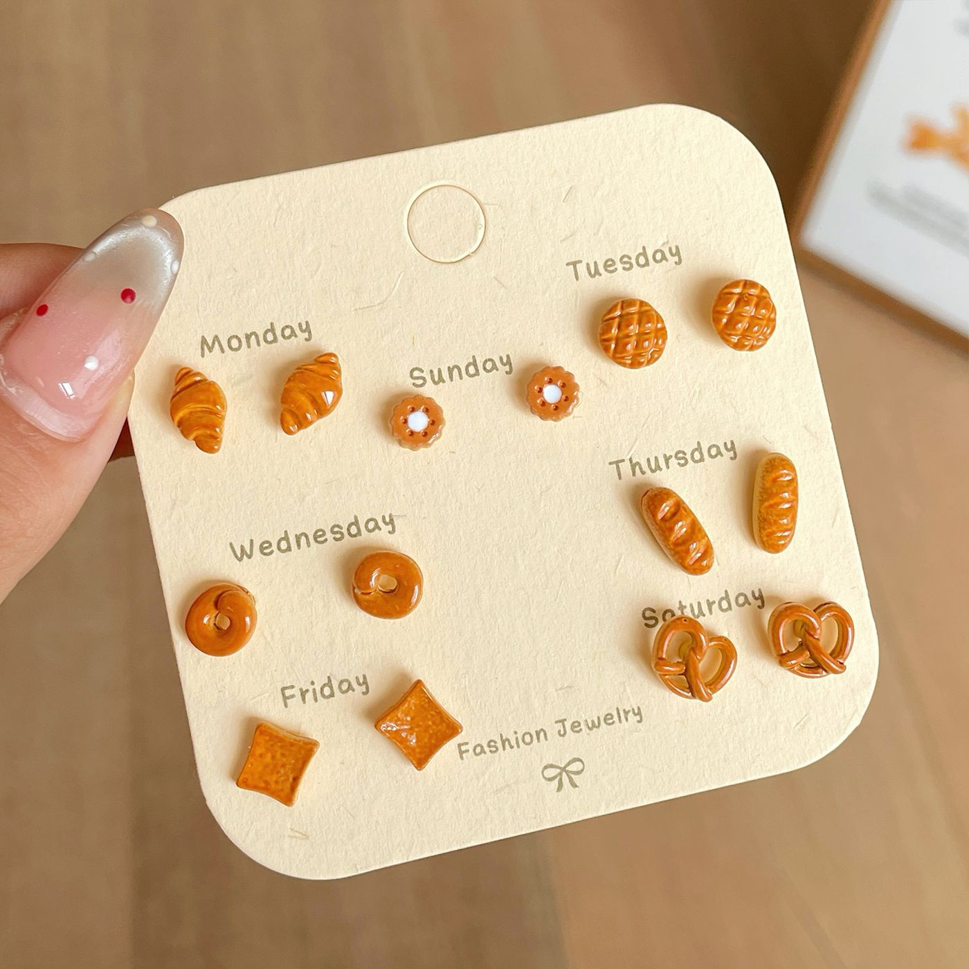 mini silver stud earrings set cartoon cute yiwu autumn and winter caramel bread small ear studs maillard earrings niche full figure