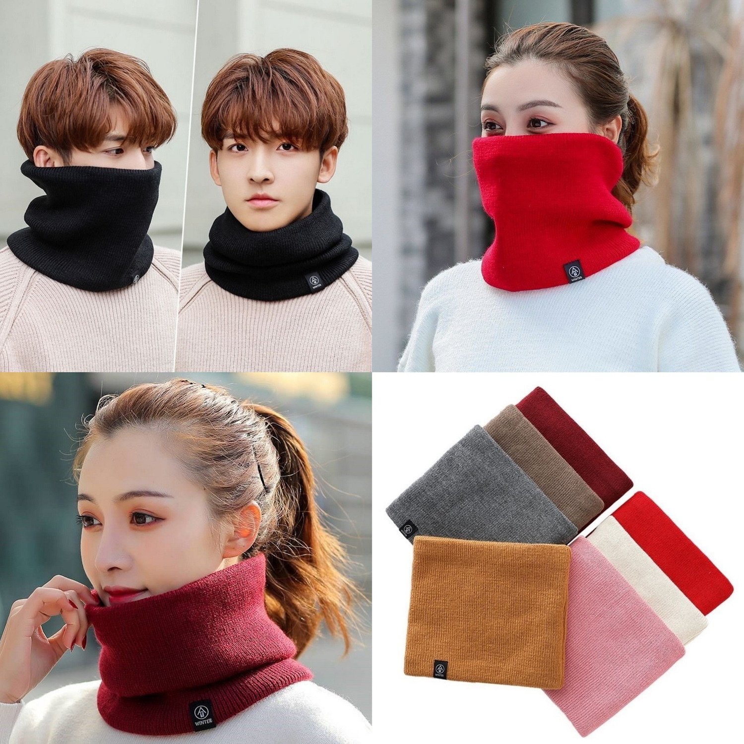 winter neck warmer unisex fleece-lined thickened bandana outdoor cycling mask versatile knitted neck protection pullover scarf Specification drawing