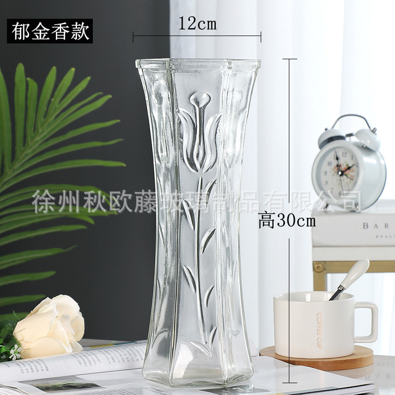 lucky bamboo glass flower vase and flower pot hydroponic ins style decoration straight large vase advanced floor home decoration full figure