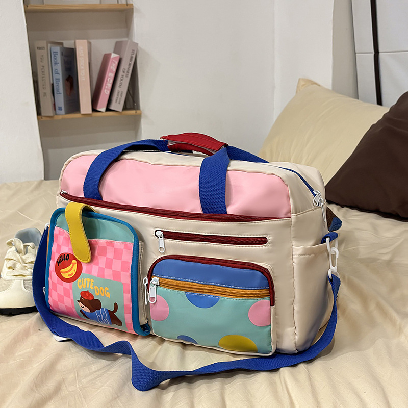 new high-grade niche short-distance travel bag women's large capacity luggage bag handbag maternity package contrast color gym bag details Picture