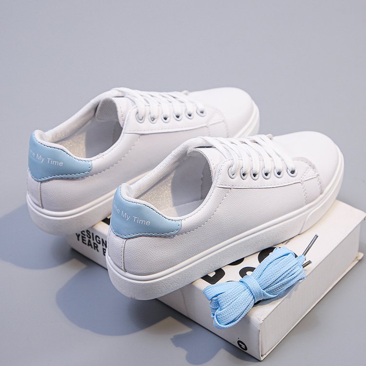 white shoes for female students korean style very match spring and autumn leather flat running shoes sports shoes breathable women's board shoes full figure