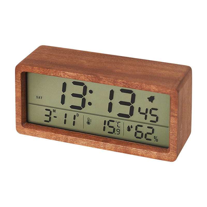 new solid wood clock simple temperature and humidity 1906 clock luminous antair nightstand large screen creative wood alarm clock Specification drawing