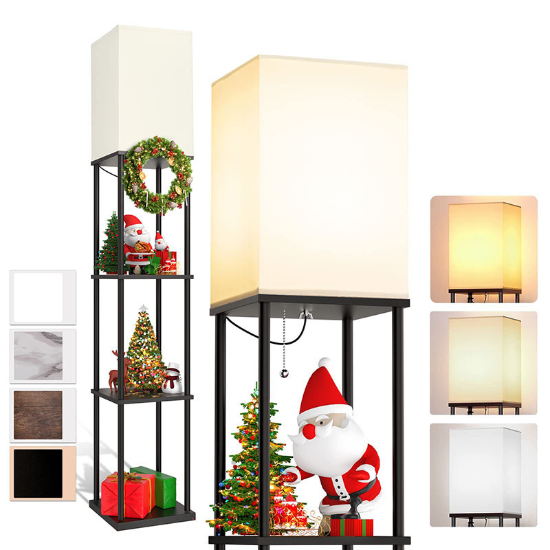 amazon multi-layer storage storage bookshelf floor lamp simple living room bedroom night light display log vertical table lamp details Picture