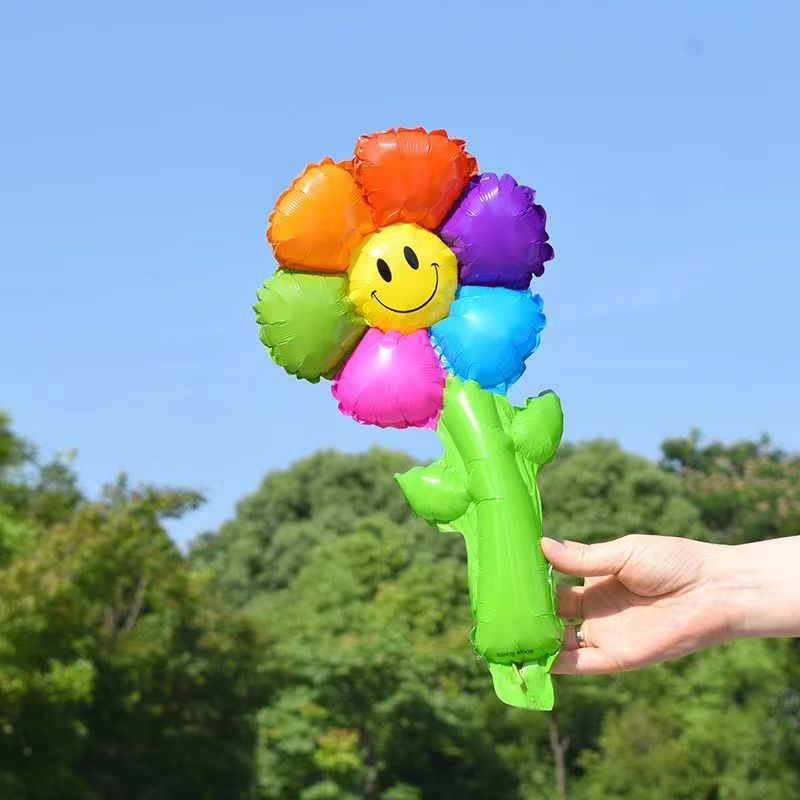 smiling face little daisy sunflower hand-held bar flower balloon children's birthday decoration kindergarten reward promotional gifts Item Picture