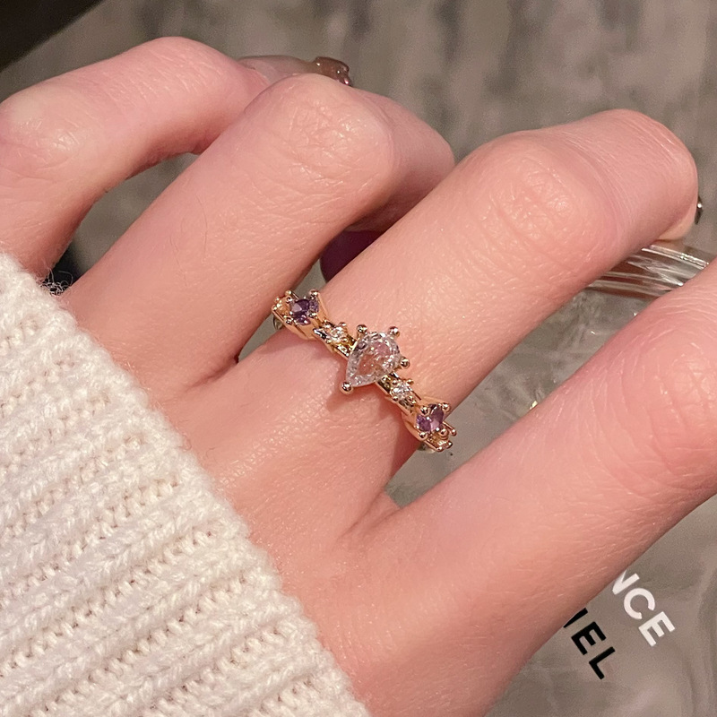 new high-grade simple fashion all-match mid-ancient ornament women's special-interest design colored gems color open-end zircon ring full figure