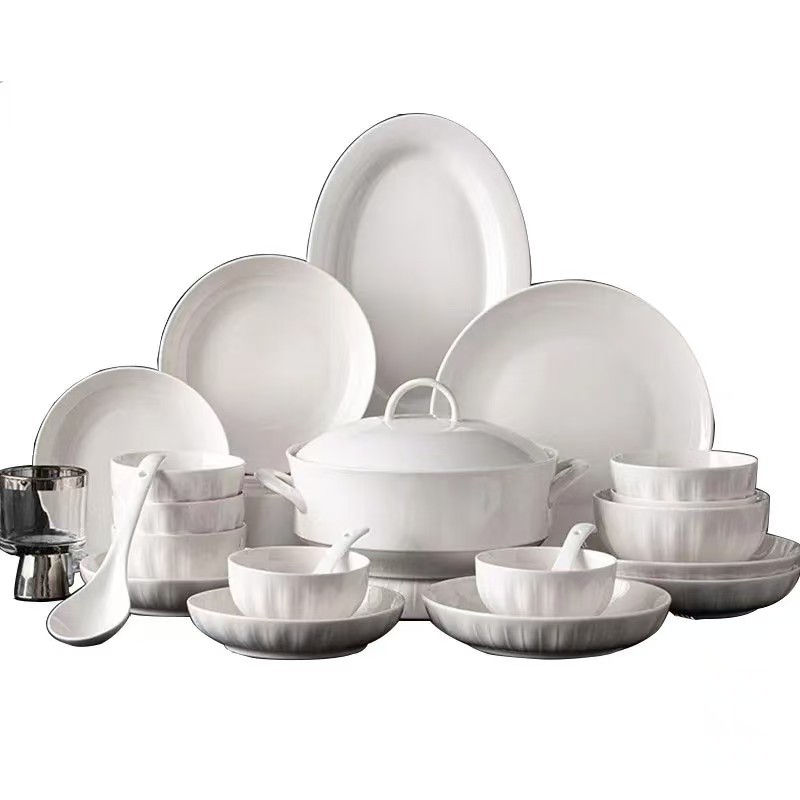 underglaze tableware bowl and dish set household jingdezhen pure white 2024 simple ceramic bowl and plate advanced housewarming new Item Picture