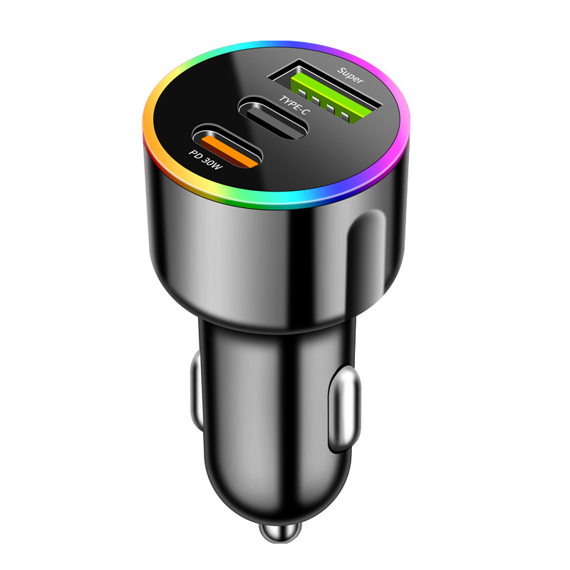 new seven-color ambience light car charger super fast charge car charger 60w pd30w car charger Item Picture