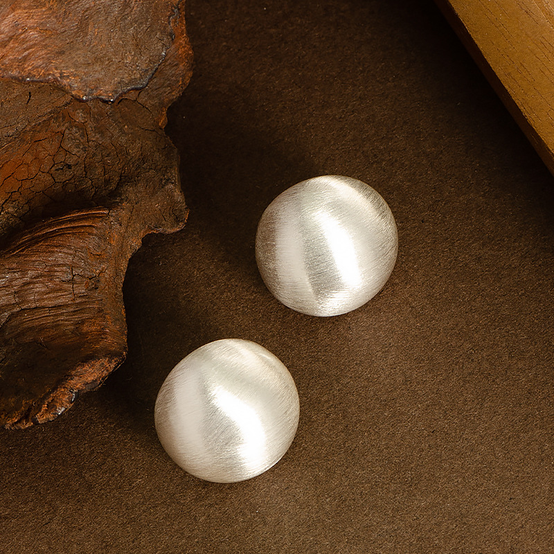 silver needle ins exquisite niche normcore bag frosted brushed matte metal stud earrings simple graceful high-grade earrings full figure