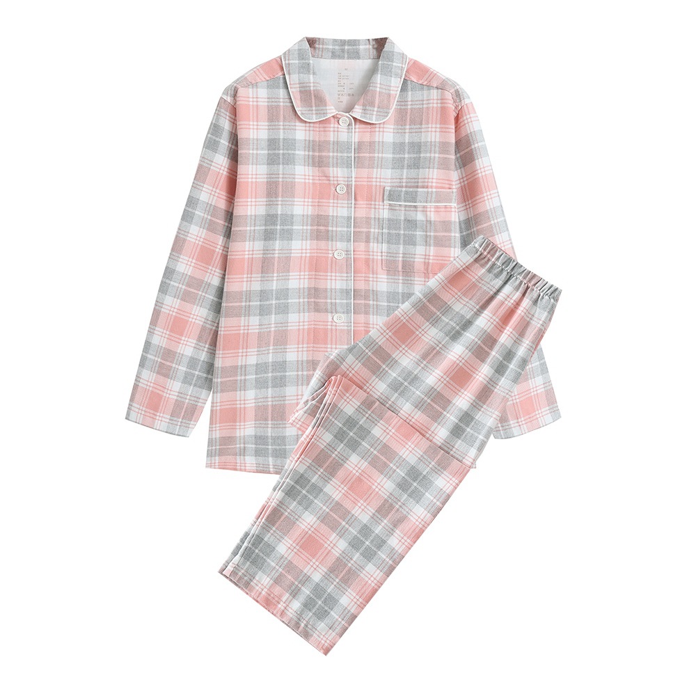 non-printed japanese style autumn and winter non-printed home wear cotton brushed flannel cotton pajamas men and women long-sleeve suit Application Scenario