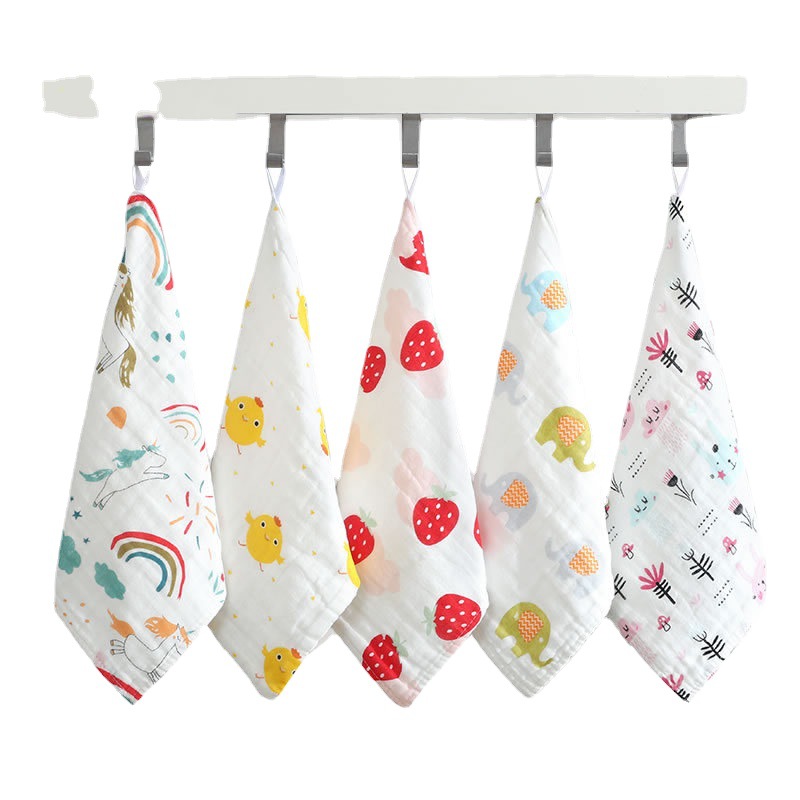 six-layer high-density cotton gauze square towel baby class a printing face cloth kids' towel saliva towel cotton wholesale Item Picture