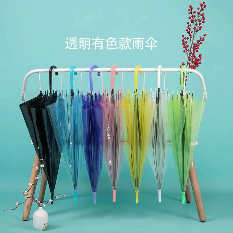 transparent umbrella large wholesale disposable plastic long handle automatic sunny umbrella printed logo children advertising gift umbrella Item Picture