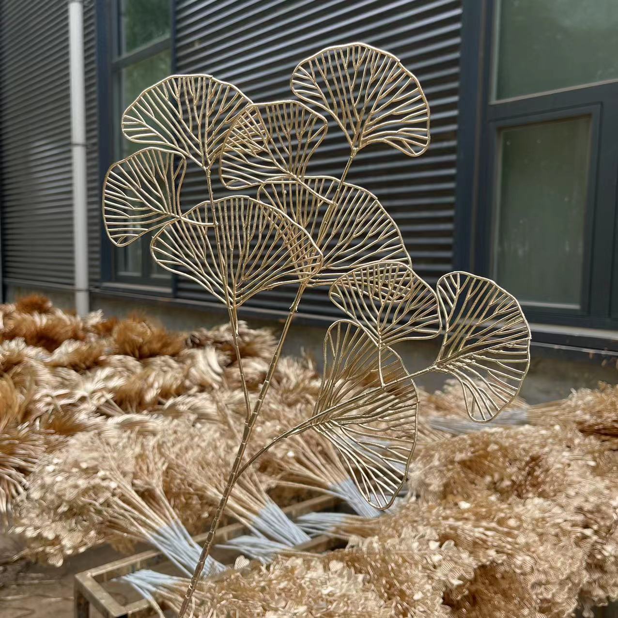 golden eucalyptus ginkgo leaf artificial flower golden leaf christmas flower new year flower pot diy material plastic flowers Specification drawing