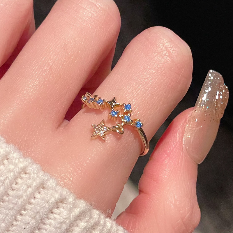 new high-grade simple fashion all-match mid-ancient ornament women's special-interest design colored gems color open-end zircon ring Specification drawing