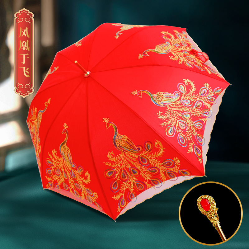 red umbrella wedding, marriage wedding umbrella lace embroidery chinese wedding long handle umbrella vintage wedding umbrella bride umbrella Specification drawing