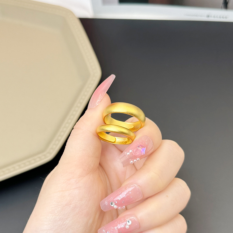 vietnam placer gold ring couple men and women no color fading open-end polished copper alloy simple bracelet imitation gold ring details Picture