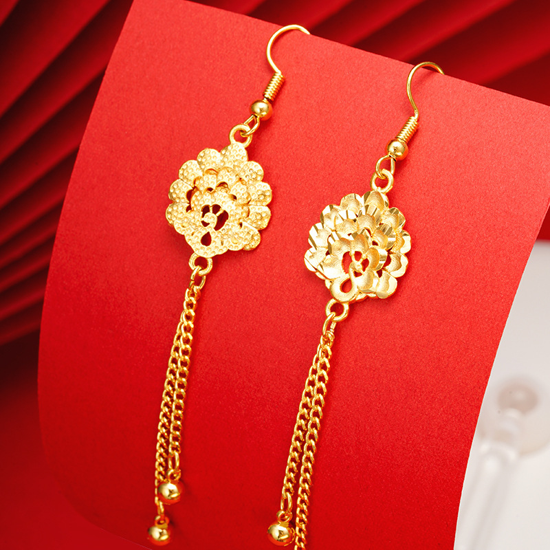 alluvial gold earrings high-grade special-interest earrings women's no color fading imitation yellow metal tassel earrings cross-border copper ornament details Picture