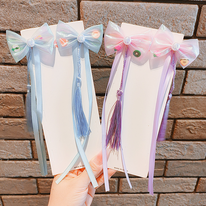 internet celebrity little princess antique bow ribbon hairpin children little girl hanfu purple hairpin girls hair accessories Application Scenario