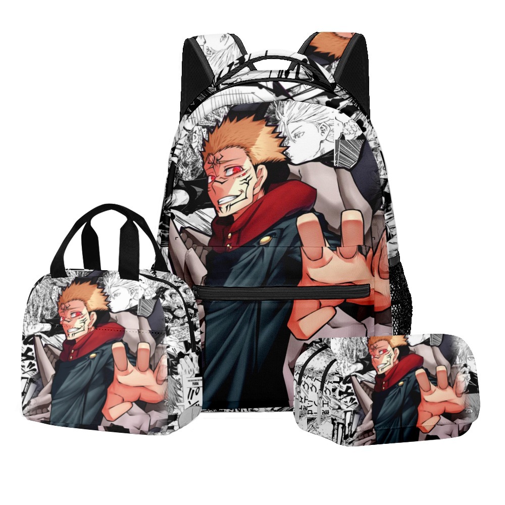 3d new anime mantra series elementary and middle school student schoolbags backpack lunch bag double layer pencil case three-piece set Item Picture