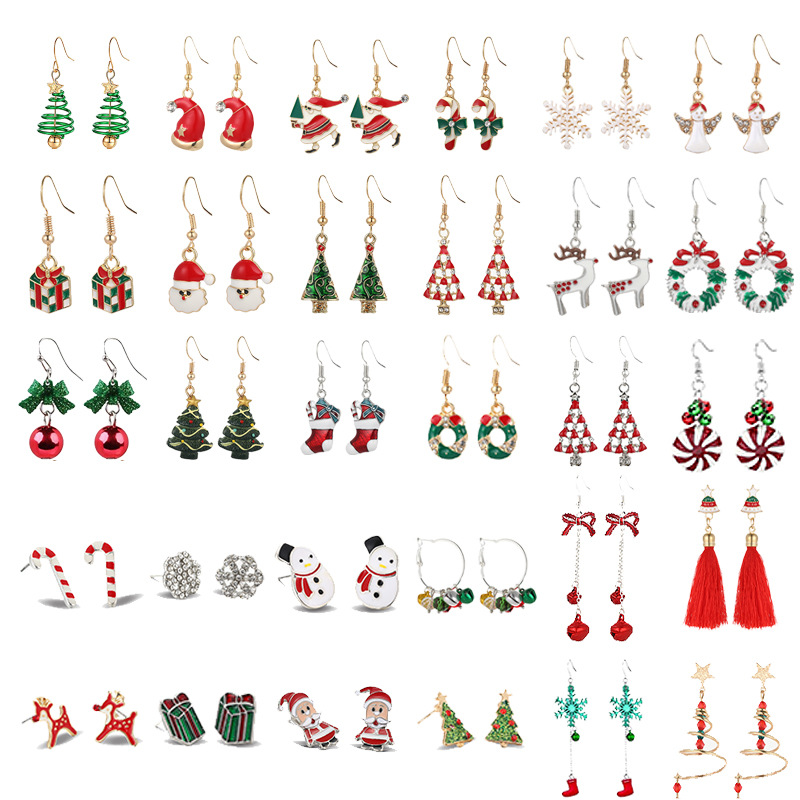 cross-border european and american christmas earrings fashion creative alloy dripping stud earrings christmas tree snowflake elk bell earrings full figure
