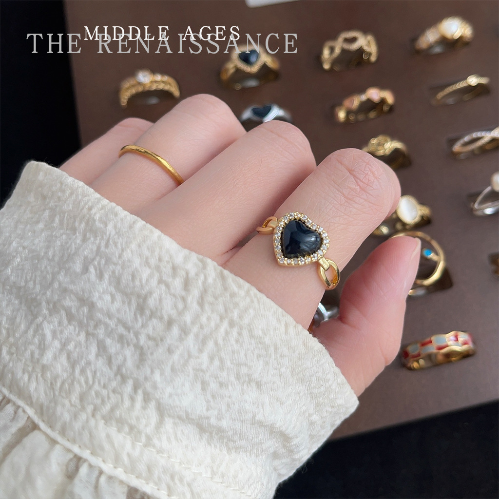 vintage chinese style enamel drop oil art vintage zircon ring collection tigereye index finger ring adjustable Specification drawing