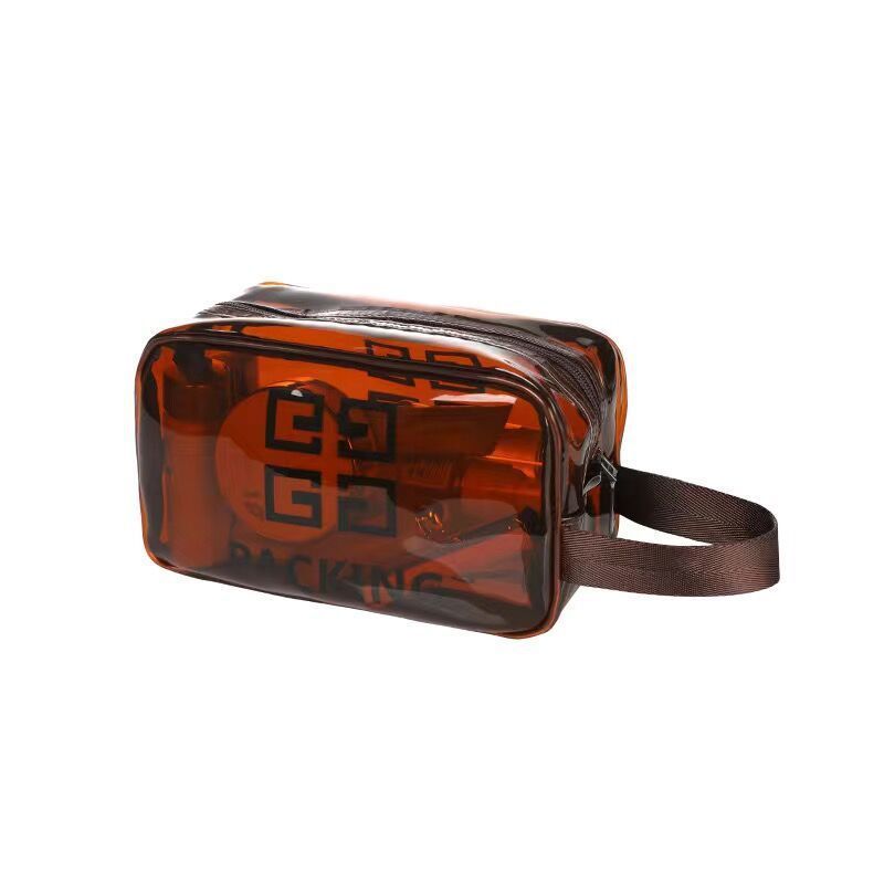 pvc transparent cosmetic bag wash bag travel portable storage bag waterproof large capacity hand-held make-up bag buggy bag details Picture