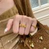 "flower-de-luce" light luxury mid-ancient vntage retro personalized metal flower brushed zircon ring twin ring Specification drawing