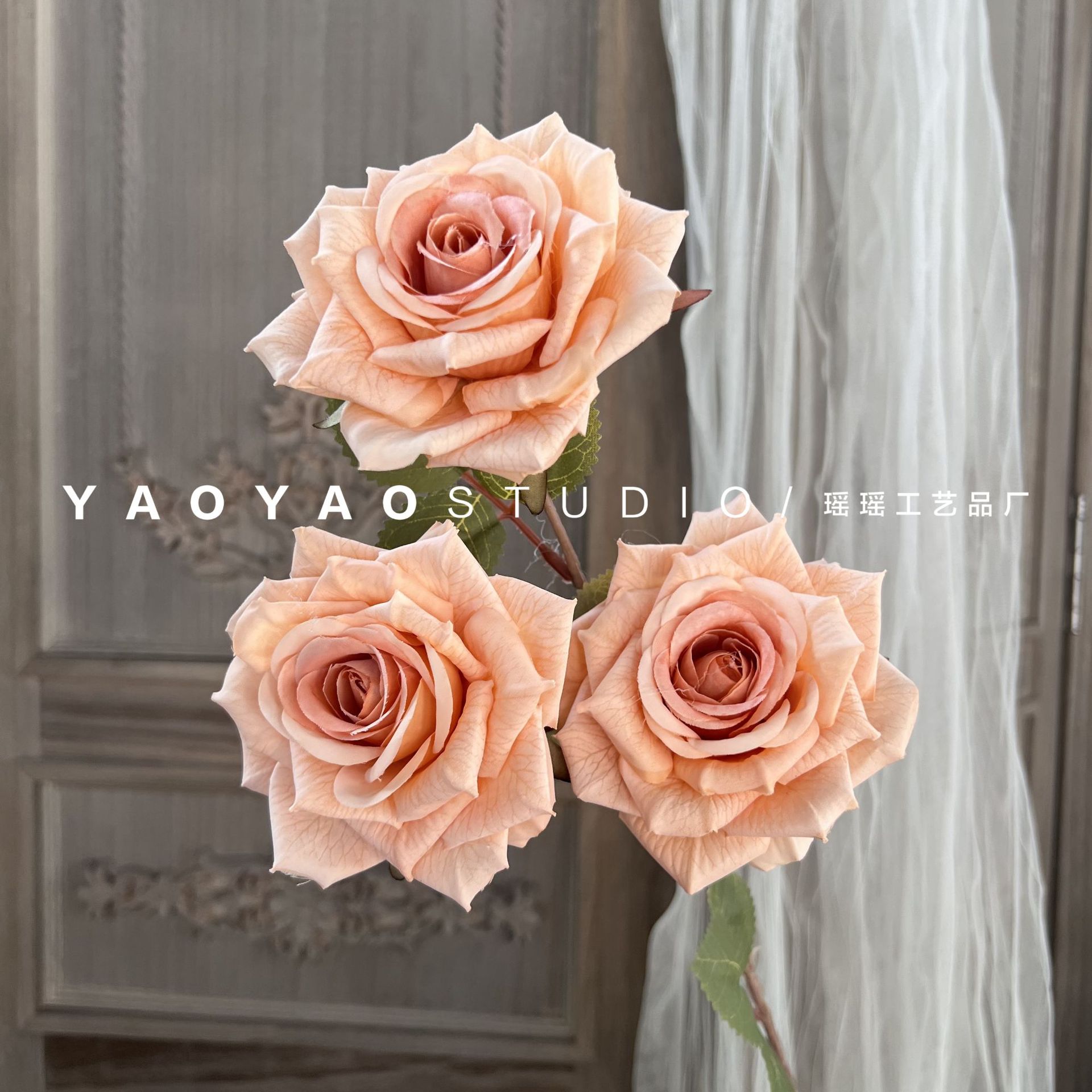 3-head capsicino rose car head officiate float artificial flower wedding celebration flower wall flower arrangement home decorative flower ornament Item Picture