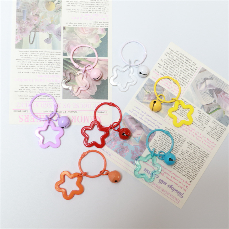 acrylic color five-pointed star key ring earphone sleeves handbag pendant paint circlip bell decorative keychain full figure
