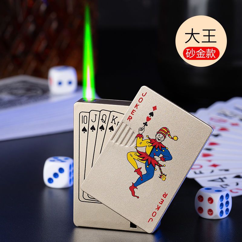 (full platform one piece dropshipping) playing cards mahjong green flame windproof lighter inflatable aw756 for boyfriend Specification drawing
