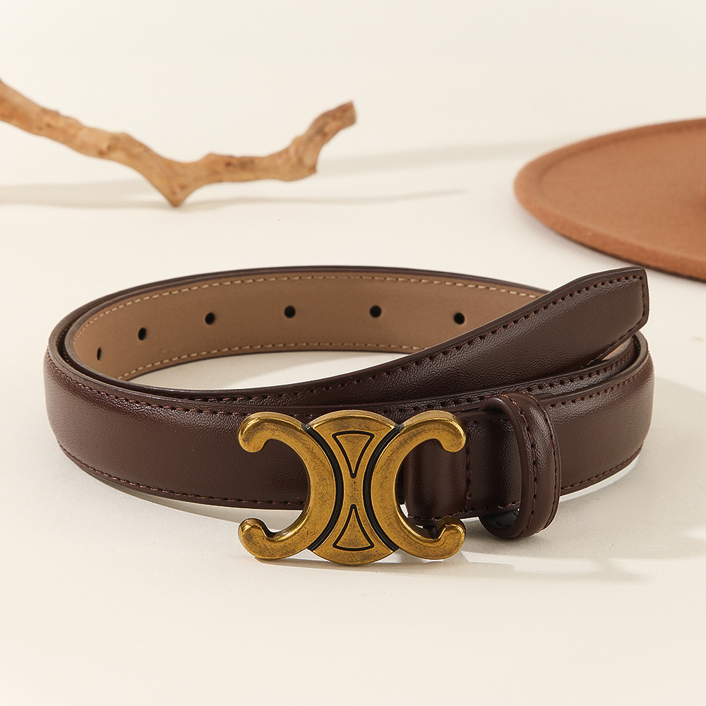 classic gold double c buckle women's belt genuine leather material light luxury belt trendy fashion jeans belt belt wholesale Specification drawing