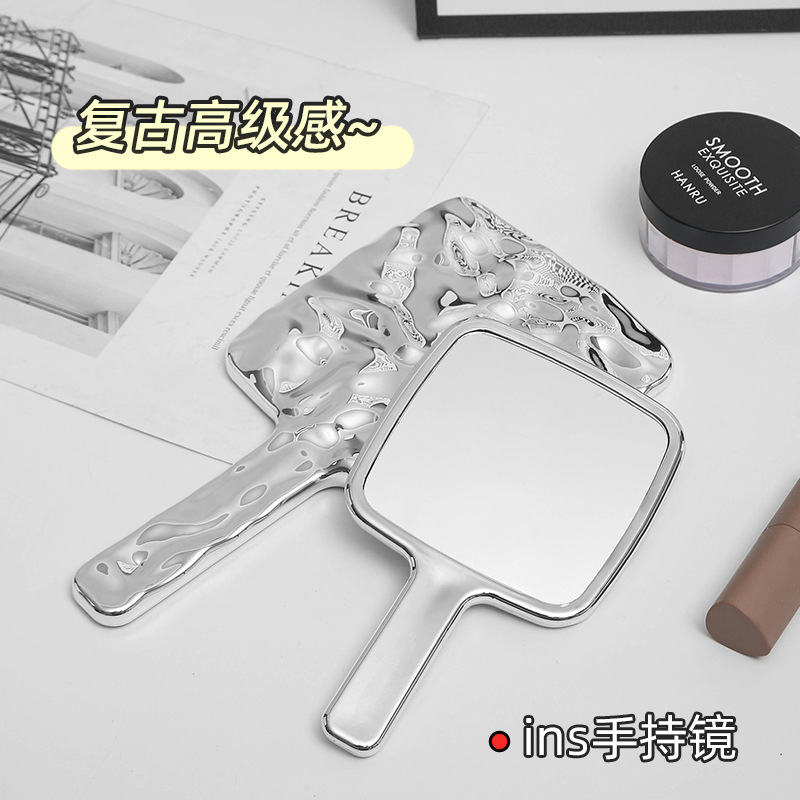 internet celebrity high-grade hand-held cosmetic mirror home retro ins goggles children's portable portable hand-held hairdressing mirror full figure