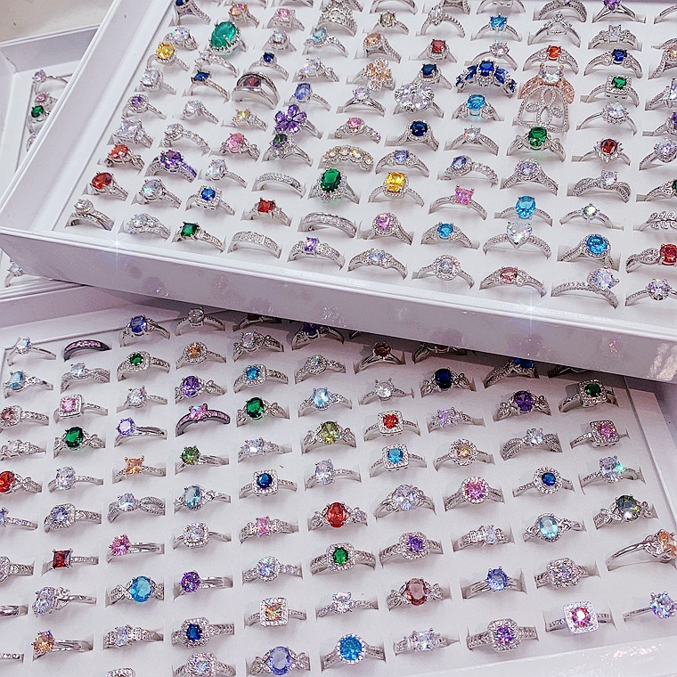 affordable luxury fashion colorful gemstone ring small fresh simple micro inlaid zircon all-match rings hot selling bracelet full figure