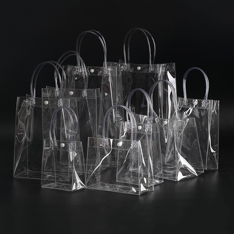 spot plastic pvc handbag transparent gift packaging bag milk tea hand gift candy portable pvc packaging bag Specification drawing