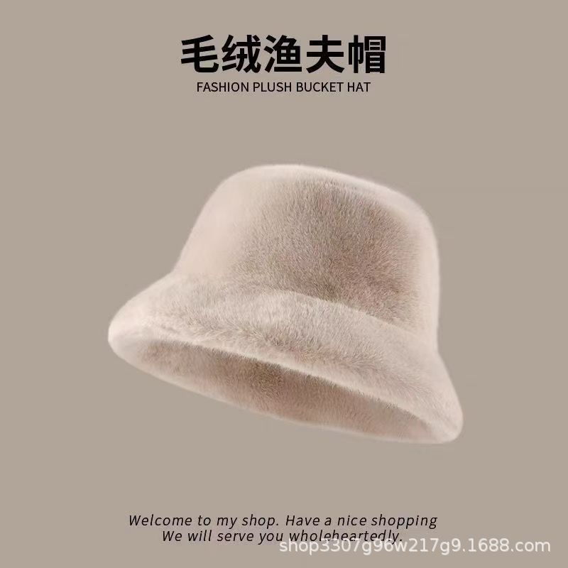 plush fisherman hat women's autumn and winter warm and simple fashion plush fisherman hat thickened big head circumference makes face look smaller Application Scenario