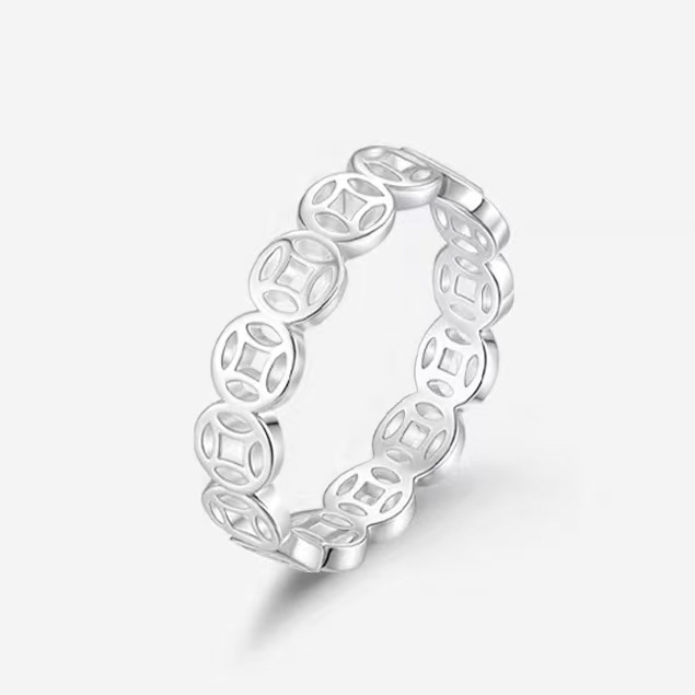 titanium steel copper coin ring female lucky hollow coin ring wangcai ornament male lucky chinese style can't quit color details Picture
