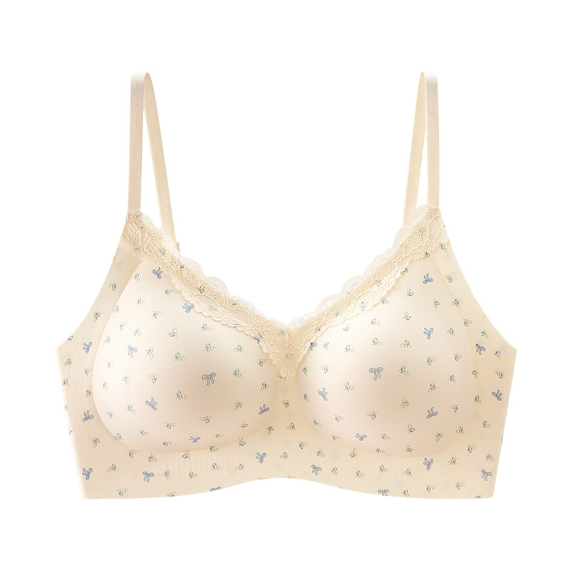 shufulei pure floral underwear women's small chest push up wireless soft support anti-sagging sweet thin bra full figure