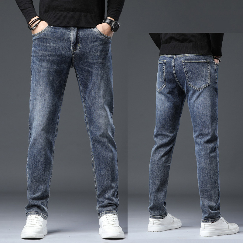 men's jeans men's fleece straight high-end fashion brand men's pants korean casual stretch men's pants autumn and winter Specification drawing