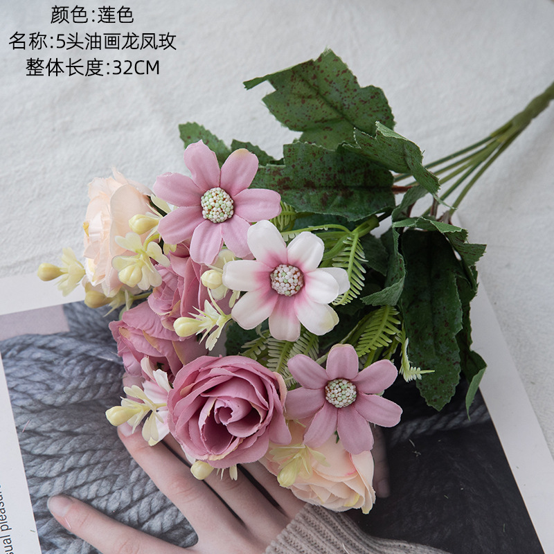 crafts wholesale rose bouquet factory fake flower green plant wedding celebration decoration cross-border mw81110 Specification drawing