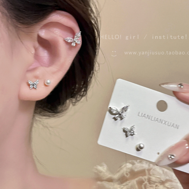 fairy butterfly flowers collection ~ sterling silver needle light luxury finely inlaid stud earrings female 2025 new popular yiwu earrings Application Scenario