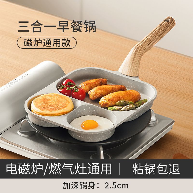 plus-sized thickened and large-capacity three-in-one breakfast pot multi-grid pan fried eggs fried dumplings steak dedicated pot breakfast non-stick pan Application Scenario
