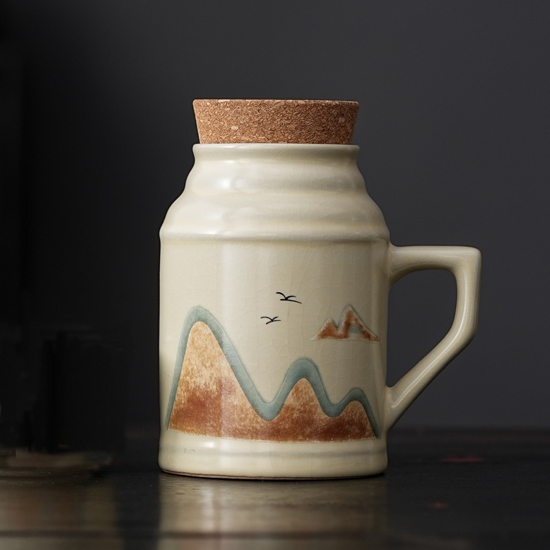 yuanshan ru ware small insulation pot ceramic braised teapot with tea cup gift box large capacity household mug office cup gift details Picture
