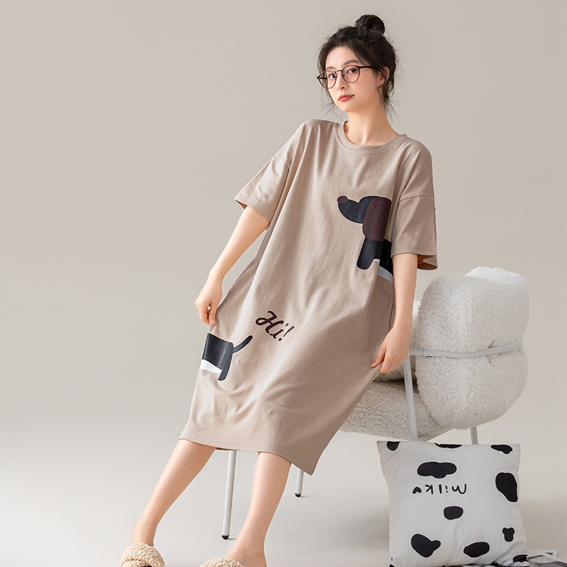 pure cotton nightdress women's summer 2025 new summer pajamas short-sleeved thin sweet girl's dress round neck Specification drawing