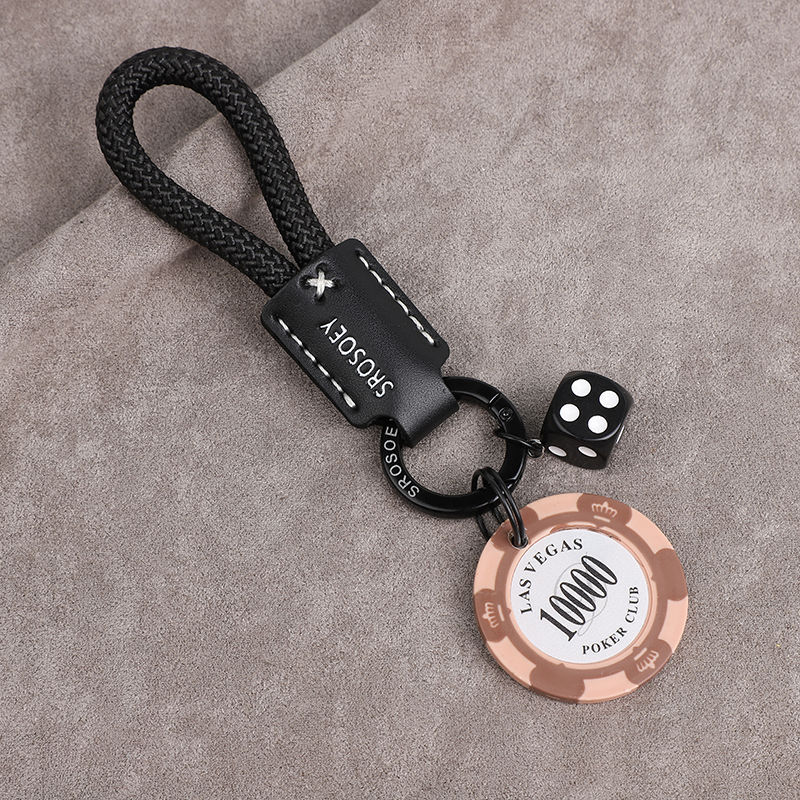 high-end original cowhide lucky chip car key ring pendant couple personality men's and women's bag ornaments ring chain fashion Specification drawing