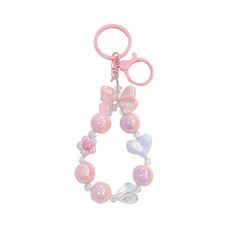 creative fresh candy color plating color beaded keychain bow love key chain bag small pendant supply Item Picture